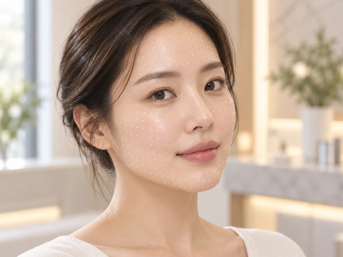 얼굴 전체 범위를 옅은 점으로 표시한 얼굴